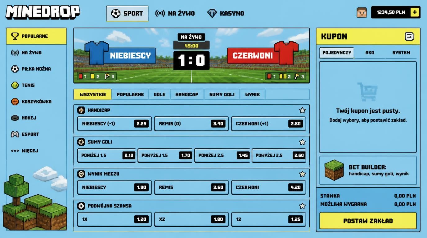 Ekran interfejsu Bet Builder z kilkoma rynkami jednego meczu.